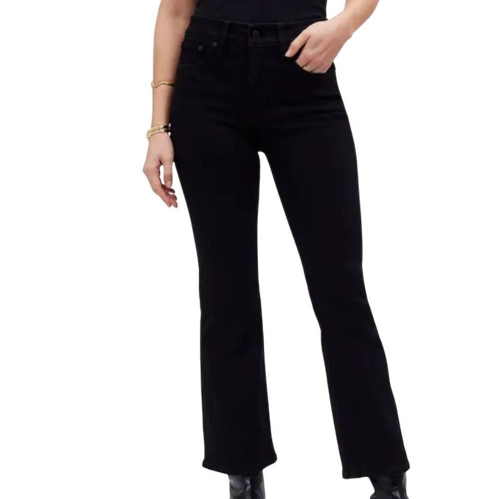 Madewell Jeans Women's 25 Petite Black Kick Out Crop Bootcut Mid Rise Stretch
